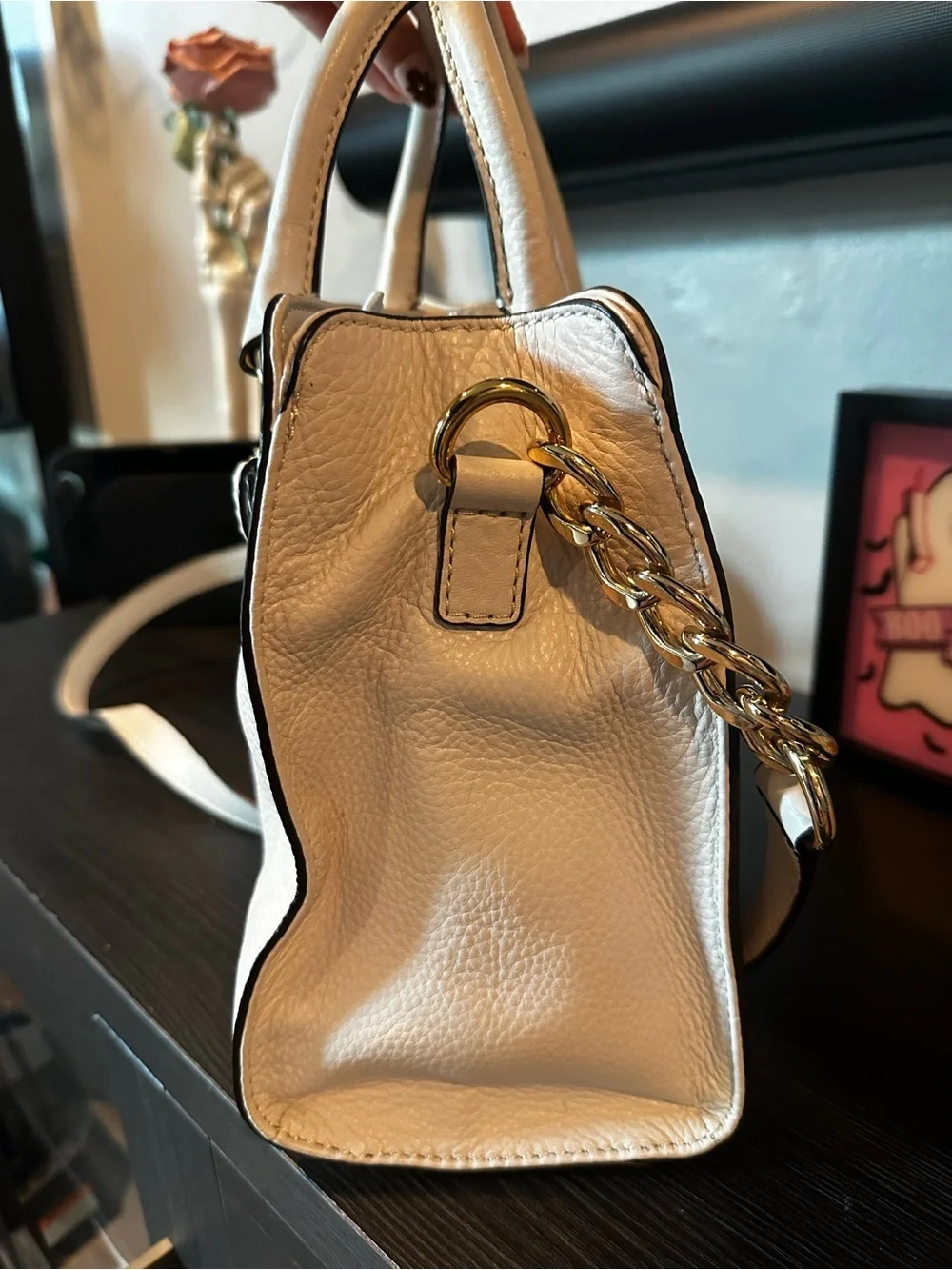 Michael Kors Cream Pebble Leather Satchel with Gold Hardware